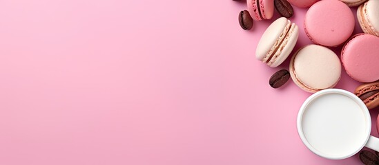 Poster - Coffee beans surround a large white paper cup in a mockup on a pink background providing ample copy space for your text