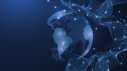 Aufkleber - Global network connection illustration. World map point and line composition concept of global business. Global internet technology. Big data visualization illustration