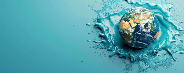 Poster - A surreal top view of the Earth appears to be melting into a minimalist color background, symbolizing the concept of global boiling. The image features ample copy space, emphasizing the dramatic
