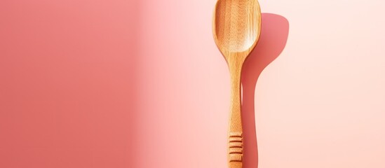 Poster - A wooden toy dental inspection mirror for examining teeth placed on a pink background with a prominent shadow This copy space image represents the concept of dental health and highlights the reflectio