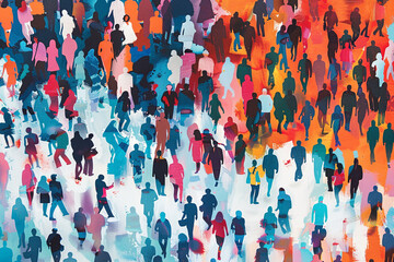 Wall Mural - Abstract group of crowded colorful people illustration Mob of people Pulse of the Crowd Confusion of people Multiple colored 