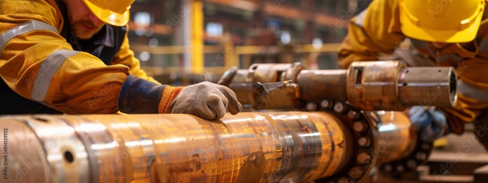 Non destructive testing technicians are checking the thickness of elbow ...