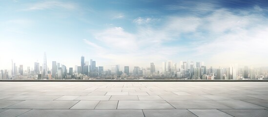 Aufkleber - A panoramic view of a city skyline and buildings with a spacious concrete floor 35 characters. with copy space image. Place for adding text or design