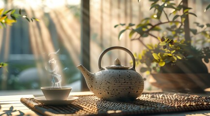 Wall Mural - Tea Pot and Cup on Mat