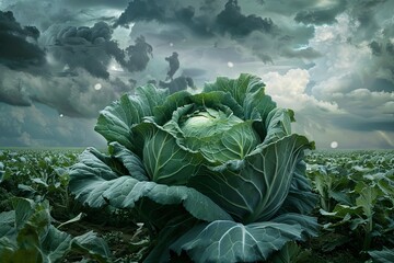 Wall Mural - giant cabbage in a field