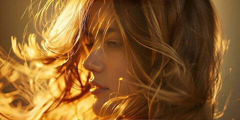 Wall Mural - Ethereal beauty captured with dynamic hair and warm light