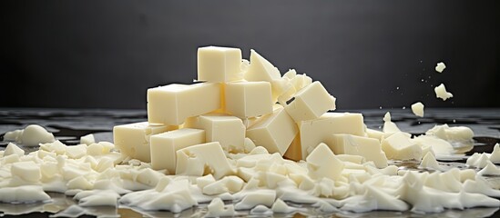 Poster - Gray background with white chocolate pieces creating a copy space image