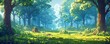 © Viacheslav - anime cartoon style woodland forest background banner, generated ai