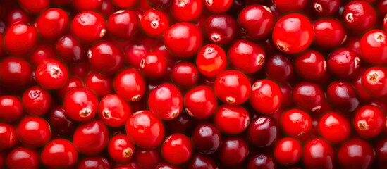 Aufkleber - A macro view of ripe red cranberries from a top down perspective capturing the vibrant colors and textures of the cranberries in a copy space image