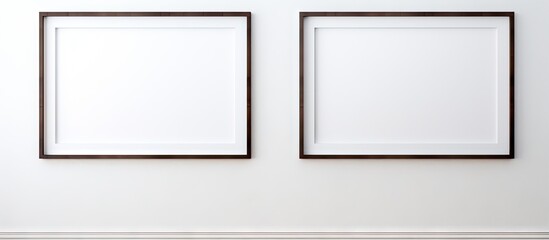 Aufkleber - A copy space image of an empty frame is displayed against a white wall background