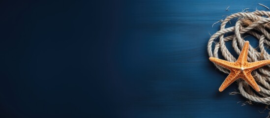 Aufkleber - A dark blue background with starfish and marine rope creates a summer vacation scene that is perfect for a copy space image
