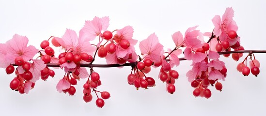 Poster - A copy space image of pink maple fruits in spring isolated on a white background perfect for framing a photo