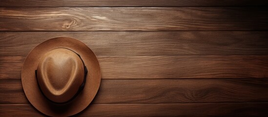 Aufkleber - The top view of a hat resting on a wooden surface with a copy space image