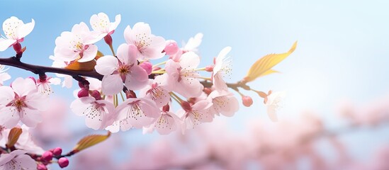 Aufkleber - A beautiful cherry blossom with vibrant colors captured in a copy space image