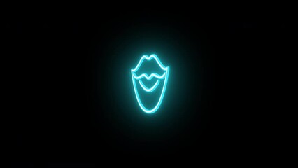 Sticker - Neon woman lips sign animation, rotation around vertical axis. Glowing neon 3D female smile icon, looped spin. Woman kiss, passion, sexy smile, beauty, love and pleasure. Azure, blue, violet colors