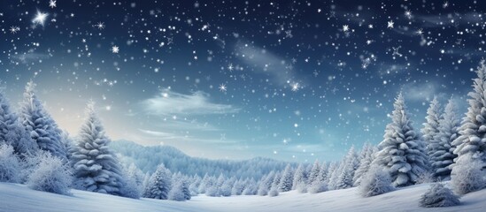 Aufkleber - A scenic Christmas themed background featuring a snowy landscape and a copy space image