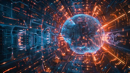 Poster - An electronic cyber brain, neural circuits in a quantum computing system, biotechnology innovation, robot progress, and machine learning in a quantum computing system