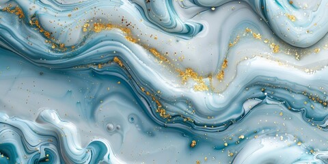 Wall Mural - Beautiful White and Pastel Liquid Swirls with Gold Glitter. Luxurious Acrylic Pour Background.