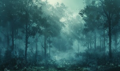 Wall Mural - forest in fog