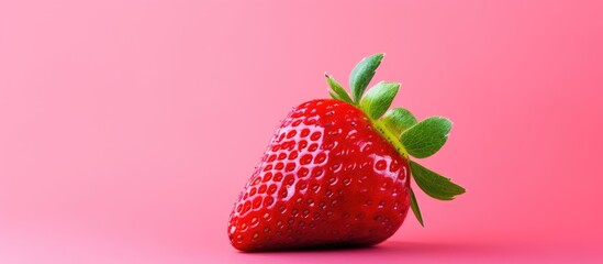 Poster - A vibrant and fresh strawberry full of health benefits stands alone against a pink backdrop with empty space for additional content
