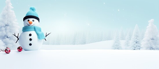 Poster - A snowman is part of the Merry Christmas decoration present on the white background leaving some space for additional content in the image