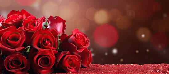 Aufkleber - Valentine s day themed background with red roses and copy space image