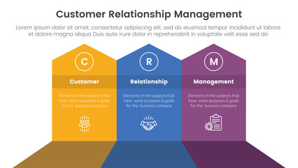 Poster - CRM customer relationship management infographic 3 point stage template with big shape arrow header top direction for slide presentation
