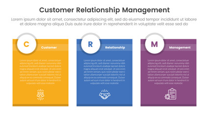 Poster - CRM customer relationship management infographic 3 point stage template with rectangle box with circle header badge for slide presentation
