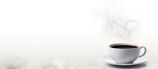 Poster - Copy space image of a steaming cup of coffee set against a plain white backdrop