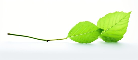 Poster - A solitary leaf in a vibrant shade of light green with a clean white background leaving ample empty space in the image