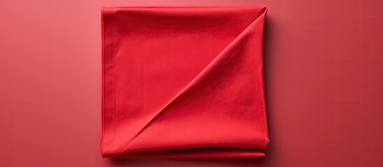 Poster - The red kitchen napkin is placed on a table viewed from the top The folded cloth is isolated and ready for use in a mockup Flat lay photography is used for a minimalist aesthetic Copy space is availab