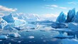 The photo shows a beautiful icy landscape with icebergs floating in the water.