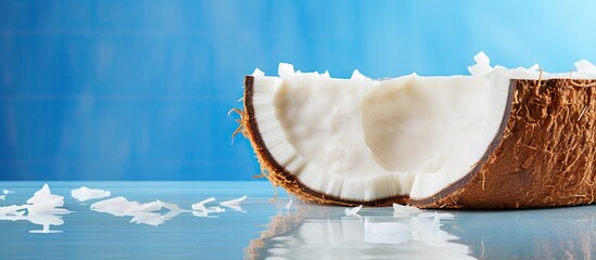 Poster - Coconut slice isolated on abstract backdrop with copy space image