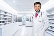 Healthcare concept, male pharmacist in a clinic.