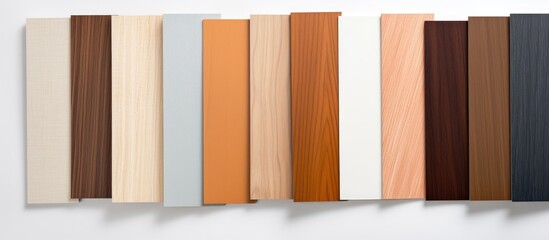Aufkleber - Selecting veneer wood samples for interior design ideas with a white background providing an aesthetically pleasing copy space image
