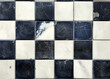 Close up of white and navy blue bathroom tiles