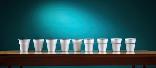 Poster - A copy space image showcasing game cups for Beer Pong placed on a table 67 characters