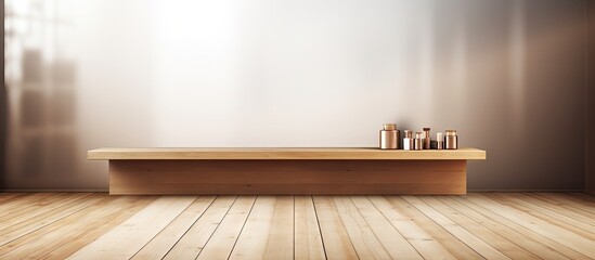 Leinwandbilder - An empty wooden studio stage serves as a concept scene to showcase beauty cosmetics for product promotion and sales presentations providing a clean and organized copy space image