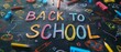 Back to school concept - SCHOOL START education background - Black blackboard chalkboard in the classroom with the text 