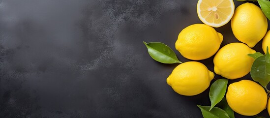 Aufkleber - A top down view of fresh lemons resting on a grey background with ample copy space available