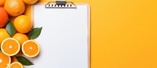 Poster - Isolated copy space image of a clipboard featuring a vibrant assortment of fresh oranges