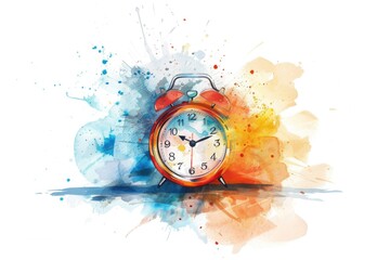 Poster - A red alarm clock sitting on top of a table. Suitable for time management concepts