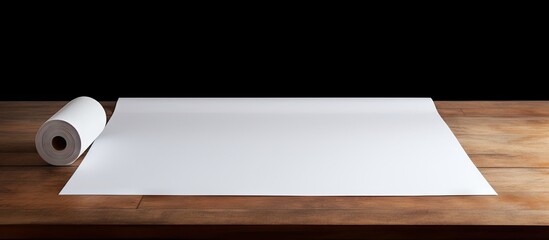 Aufkleber - On the table there is a roll of paper with a blank area for text. with copy space image. Place for adding text or design