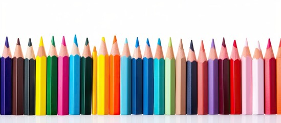 Leinwandbilder - A copy space image of colored pencils against a white backdrop