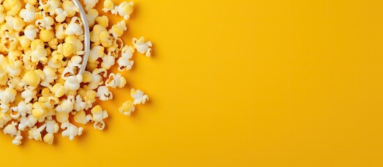 Aufkleber - A copy space image featuring popcorn placed on a vibrant yellow backdrop