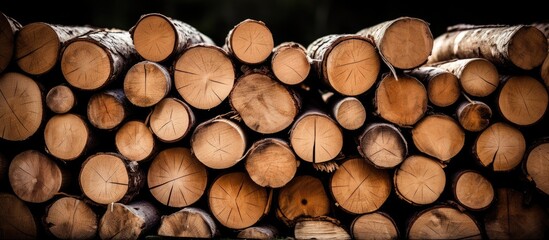 Poster - A close up image of a stack of wooden logs with empty space surrounding the woodpile. with copy space image. Place for adding text or design