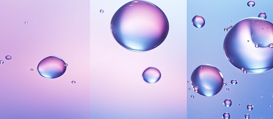Aufkleber - A vertical gradient copy space image featuring delicate blue violet background with macro oil bubbles on water is available for advertising products It comes in a set of three vertical images suitable