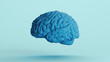 Blue human brain anatomy organ intelligence neurology think mind soft tones background left view 3d illustration render digital rendering	