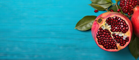 Aufkleber - Top view of a vibrant succulent pomegranate against a colorful background perfect for copy space image