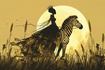 Wall Mural - Egyptian queen riding a Zebra illustration